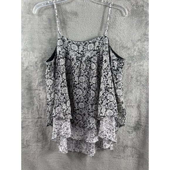 Faded Glory Womens Floral Black & White Sleeveless Chiffon Tank Top M (8-10) - Picture 11 of 12
